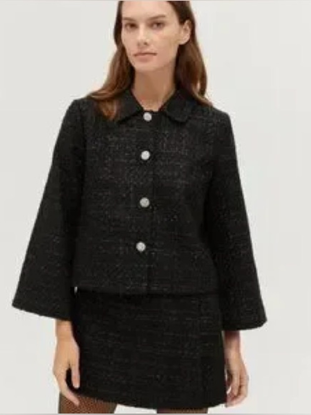 Hill House NWOT Never Worn Black Tweed Cropped Button Jacket Size S